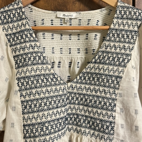 EUC Madewell Embroidered Yoke Top in clip dot Blouse V-Neck Size Large - Picture 8 of 12